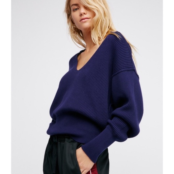 Free People Sweaters - Free People Allure Pullover Navy V-Neck Sweater